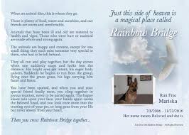 Angel artist and pet lover, angelina lafera, illustrated this heartfelt tribute and wrote this memorial poem to honor the memory of our departed dogs. Personalised Rainbow Bridge Pet Loss Poems For Dogs And Cats