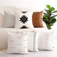 The best throw pillows will revamp any home. Amazon Com Homfiner Decorative Throw Pillow Covers For Couch Set Of 6 100 Cotton Modern Design Geometric Stripes Bed Or Sofa Pillows Case Faux Leather 18 X 18 Inch Kitchen Dining