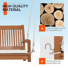 Costway 2 Person Hanging Porch Swing Wood Bench With Cushion Curved See Details Natural