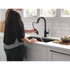 delta 9159t bl dst trinsic single handle pull down kitchen faucet with touch2o technology matte black