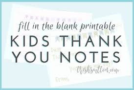 Fill In The Blank Printable Kids Thank You Notes 2 Color Options