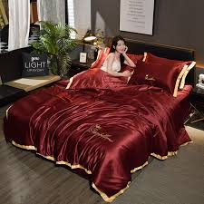 spring luxury silk quilt satin bed