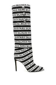 Balmain Jane Boots With Jacquard Logo Rn1c017tjbk Noir Blanc