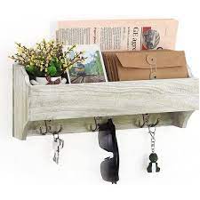 Oumilen Rustic Green Mail Holder Wall Mounted Mail Organizer With Tags And 3 Double Key Hooks Home Decor