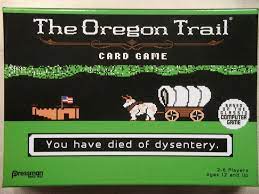 In this game, players work together to move along the trail, fording rivers and playing supply cards to overcome calamities. The Oregon Trail Card Game Board Game Boardgamegeek