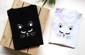 Leuke Kat t-shirt dames tieners meisjes kat top zwart of wit - Etsy  Nederland