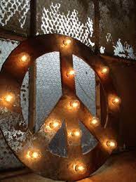 peace sign lighted metal marble rust by