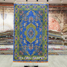 qom rug blue handmade silk persian rug