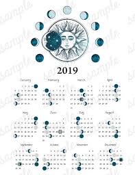 2019 Moon Phase Calendar Vintage Sun Moon Equinox Solstice