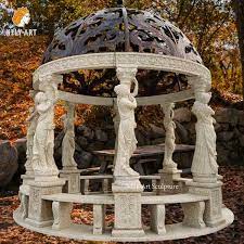 Round Marble Gazebo With Lady Statues