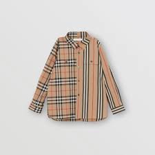 Panelled Vintage Check And Icon Stripe Cotton Shirt In Archive Beige Burberry United Kingdom