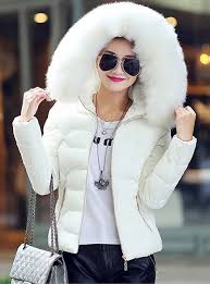 Short Winter Jacket Faux Fur Hood White