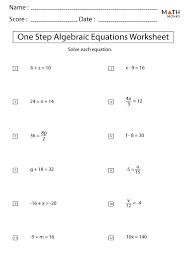 One Step Equations Worksheets Math Monks