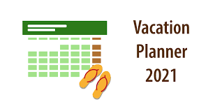 Days aligned horizontally (days of the week in the same row) for easy week overview. Vacation Planner 2021