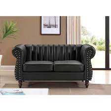 us pride furniture capri 59 1 in w black faux leather 2 seater loveseat with tufted back