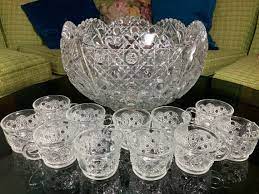 Punch Bowl Cups Daisy On Pressed
