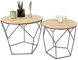 It makes the perfect perch for decorative serving trays or even board games for game nights with friends and family. Lifa Living Set Of 2 Side Tables For Living Room Pre Assembled Geometric Contemporary Coffee Tables For Small Spaces Metal Removable Round Wooden Top Bedroom Nesting End Bedside Tables 20kg Amazon Co Uk