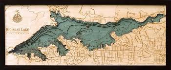 Big Bear Lake Wood Carved Topographic Depth Chart Map In