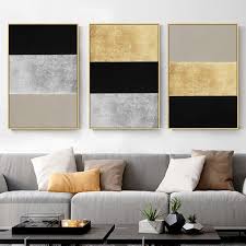 Set Of 3 Wall Art Gold Art And Silver