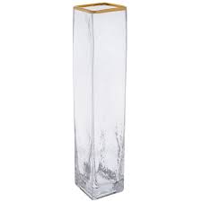 gold rim rectangle glass vase extra