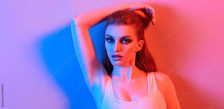 high fashion woman in colorful neon