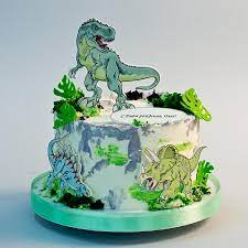 Торт с топпером динозавром без мастики на заказ
