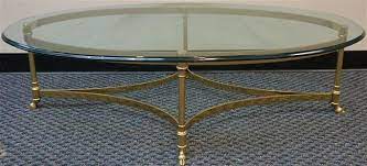 Brass Base Oval Glass Top Coffee Table
