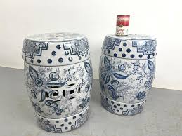 Pr Asian Ceramic Garden Seats Blue