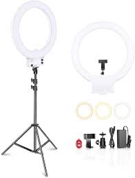 Amazon Com Neewer 18 Inch White Led Ring Light With Light Stand Lighting Kit Dimmable 50w 3200 5600k With Soft Filter Hot Shoe Adapter Cellphone Holder For Make Up Video Shooting No Carrying Bag Electronics
