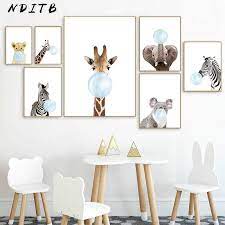 Wall art ideas for your child's room. Baby Animal Blue Bubble Poster Nursery Canvas Wall Art Print Zebra Giraffe Painting Nordic Kids Decoration Picture Bedroom Decor Painting Calligraphy Aliexpress