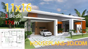 Home Design 11x16 With 3 Bedrooms Slop Roof House Plans