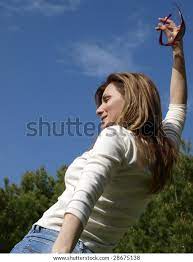 Happy Young Woman On Blue Sky Stock Photo 497297242 gambar png