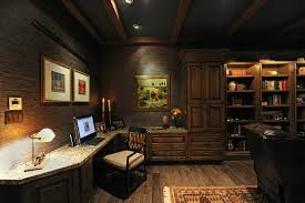 Dark Rustic Wood Home Office Mediterranean With Under Cabinet