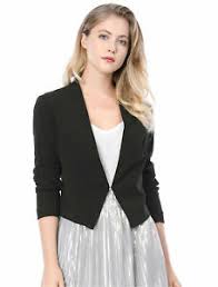 Details About Allegra K Women Collarless Work Office Business Cropped Blazer Black Xl