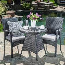 Noble House Gray 3 Piece Wicker Round Outdoor Dining Set With Gray Cushion