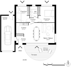 plan de maison de 70 m² avec 2 chambres