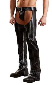 Killreal Mens Faux Leather Assless Chaps Sexy Open Hip Long Pants With Zipper Black Medium
