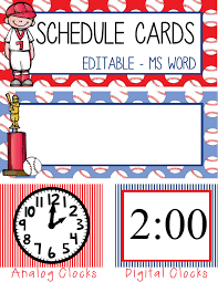 Baseball Schedule Cards Editable Ms Word Classroom Ideas