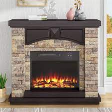 Liviland 41 Mantel Faux Stone Freestanding Electric Fireplace W Remote Tan Hfp21181