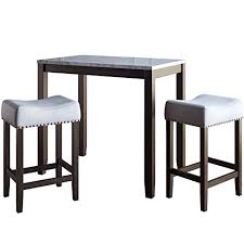 This rectangle dining table comes with an 18 removable leaf; Nathan James Viktor 3 Piece Dining Set Heigh Kitchen Counter Pub Or Breakfast Table With Marble Top And Fabric Wood Base Seat Gray Dark Brown Table Chair Sets Amazon Com