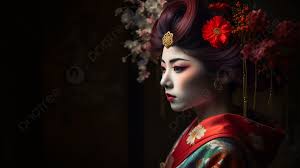 beautiful geisha woman in red hair