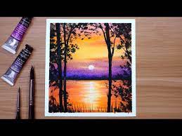Sunset Scenery Watercolor Painting