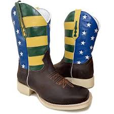 Bota Texana Bandeira Do Brasil Sola Marfim Bico Quadrado