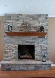 transforming a brick fireplace to stone