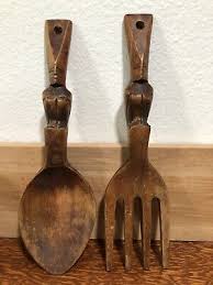 Vintage 12 Wooden Fork And Spoon Tiki