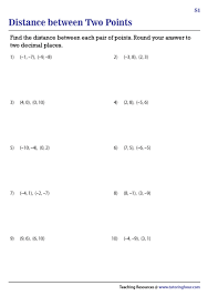 Distance Between Two Points Worksheets