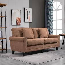 Homcom Modern Classic 3 Seater Sofa Corduroy Fabric Couch With Pine Wood Legs Rolled Arms For Living Room Light Brown