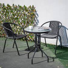 Black Glass Tabletop Bistro Set Outdoor
