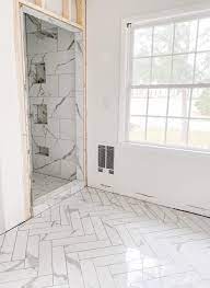 faux marble herringbone tile shower