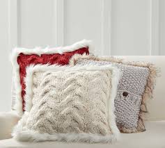 The pottery barn pillow is red sequins over the white broadcloth, but to me it looked unfinished. Button Knit Faux Fur Trim Pillow Covers Pottery Barn